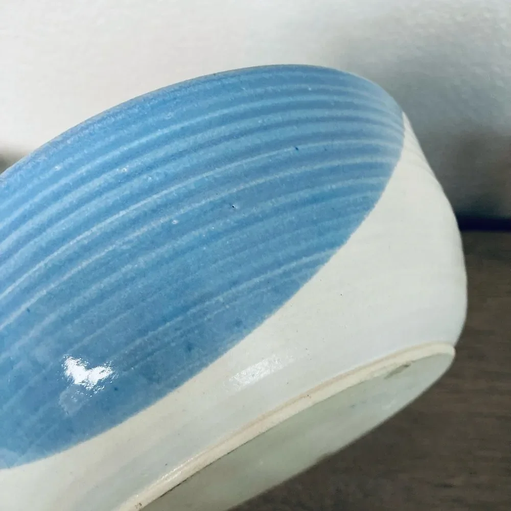 Ceramic Handmade Blue Geometric Pottery Serving Decor Bowl